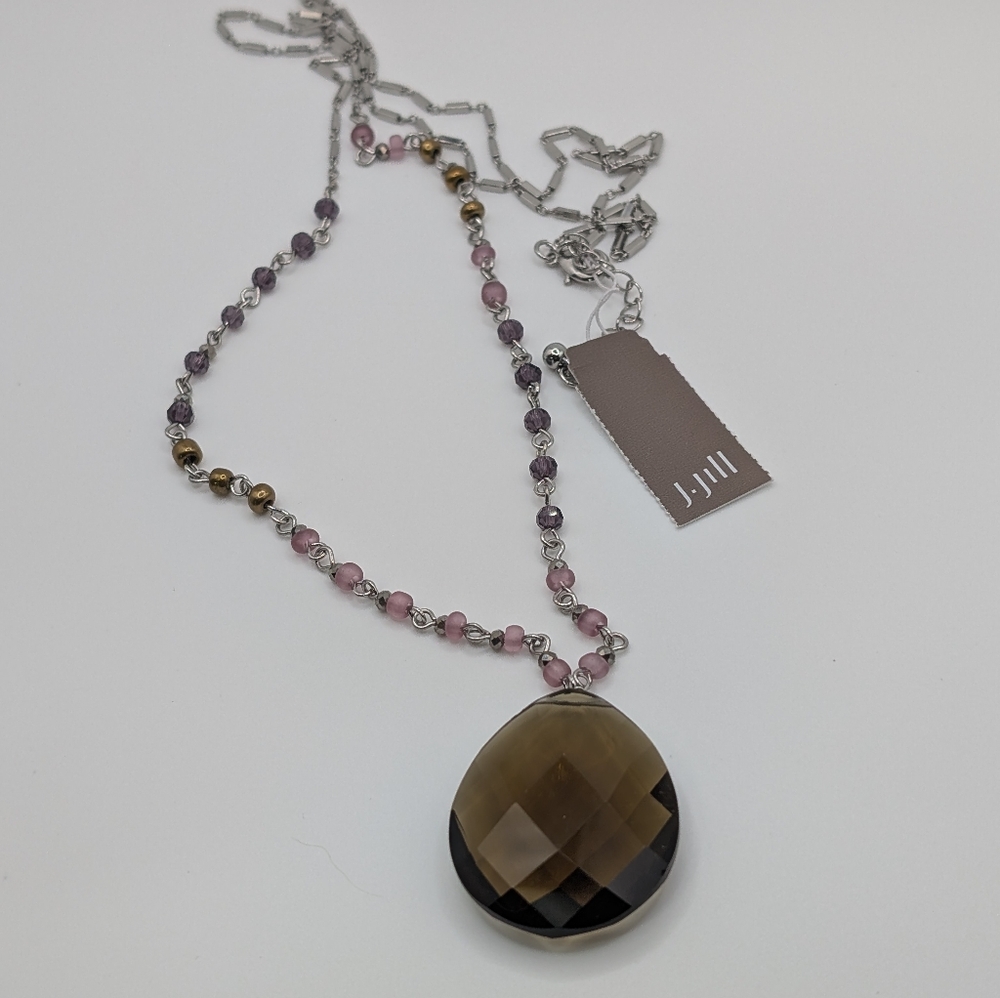 J. Jill Beaded Smoky Faceted Glass Teardrop Pendant Necklace NWT